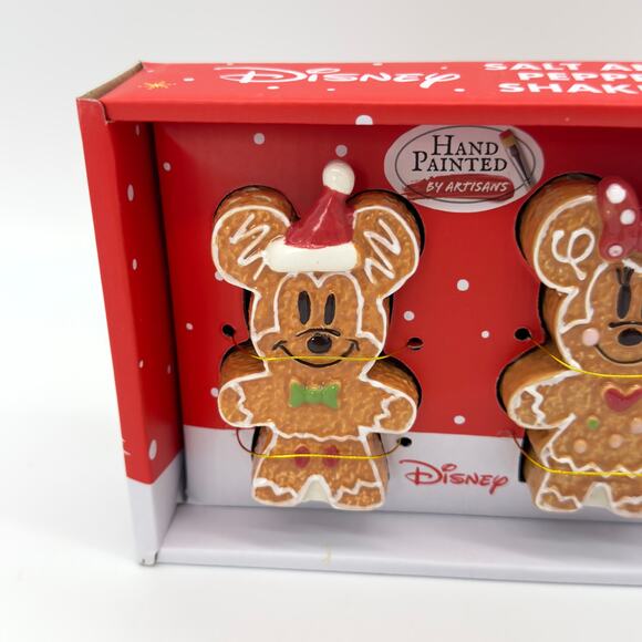 Disney Mickey & Minnie Mouse Gingerbread Cookie Salt & Pepper Set Christmas NEW - Picture 3 of 4